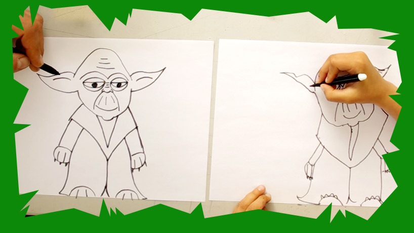 Voici un cours de dessin et une activité pour enfant ludique pour dessiner yoda le héros de star wars et ensuite faire votre coloriage.