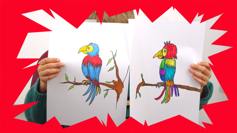 méthode pour dessiner un perroquet facilement et le colorier avec des feutres